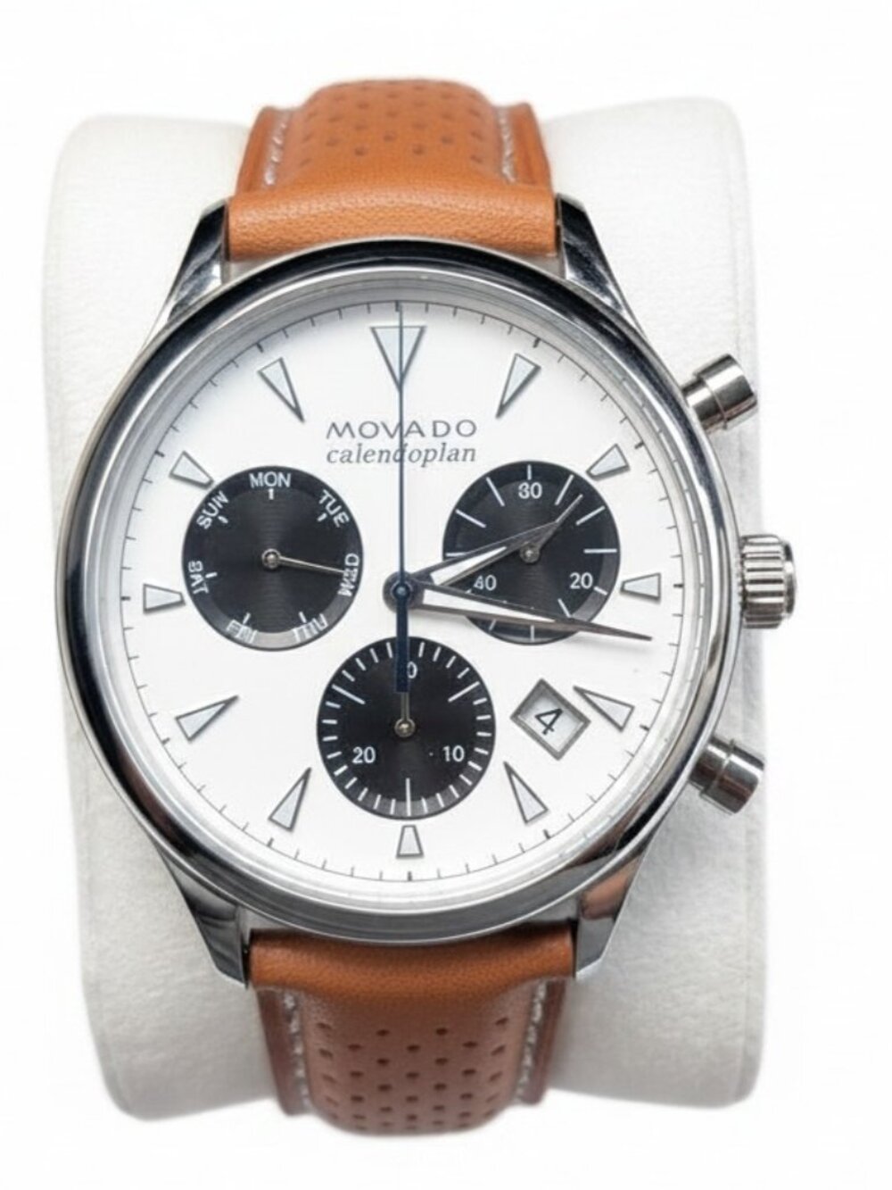 MOVADO CALENDOPLAN BROWN LEATHER MEN'S WATCH- OPEN BOX